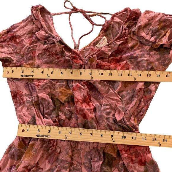 Mossimo Floral Ruffle Romper Boho Wrap Shorts Lace-Up Women's XS Bell Sleeve - Picture 3 of 12